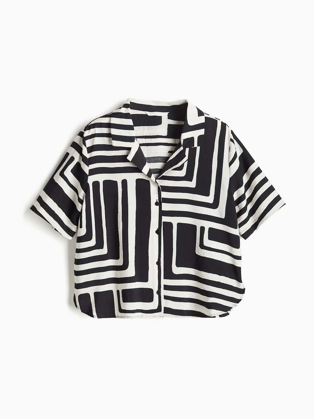 H&M Black and White Geometric Short Sleeve Button-Down Shirt